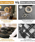 Comparison of Coastal Boho 20 Inch Ceiling Fan With Light Rattan Caged Flush Mount vs standard fan in assembly and base design