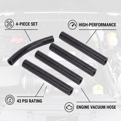 Heavy Duty 4 Pack Upgrade Turbo Boost Vacuum Line Hose Kit For Jeep Wrangler 2007 2017 Rugged Silicone Engine Tubing Set That Kills Leaks And Slams Power, 4-piece black 43 PSI engine vacuum hoses
