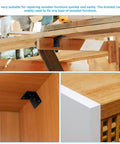 Heavy Duty Chrome Coated Iron Corner Brackets With Mounting Screws securing wooden furniture and raised beds, with detailed bracket views.