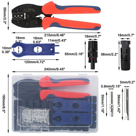 Solar Crimping Tool Kit For Solar Panel Cables, Includes 12-Pair Connectors And 2 Spanner Wrenches, Auto Lock Ratchet Crimper