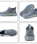 Grey Mid Cut Welding Safety Boots With Steel Toe For Men, Slip On Work Shoes Built Tough For Welders, Indestructible Steel Toe