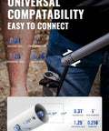 Man attaching universal hedge trimmer with 1.25" universal size and 0.31" square size compatibility