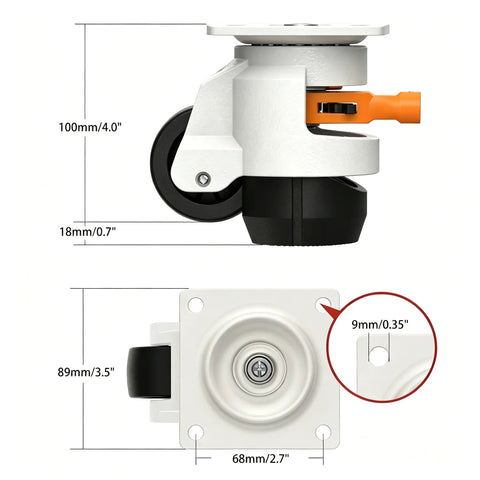 Heavy Duty Leveling Casters With Knurled Ratchet Handle For No Worries Height Tuning 3300 Lbs Load Capacity Set Of 4 White swivel caster dimensions labeled