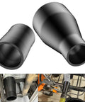 Super Handy Miter Saw Vacuum Adapter for Dust Collection connects 1-7/8 inch hose to 2-1/2 inch saw outlet and 3/5 inch miter saw port.