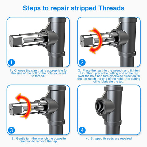 Versatile 5 Piece NPT Pipe Tap Set In Carbon Steel For Hand Threading And Accurate Threads guide on repairing stripped threads