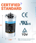 UL Certified Dual Round Run Capacitor 45/5 MFD 370V Or 440V 50/60 Hz CBB65 For AC Motors, product dimensions shown
