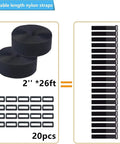 Heavy Duty Cable Straps Set With 2 Rolls Of 26 Feet Each 2 Inch Wide Straps With 20 Buckles And Hook And Loop Fasteners Reusable Cut To Length Molle Straps For Organizing Gear And Securing Load Tough Nylon Black shown in rolls and buckles