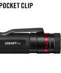 PX1 565 Lumen Pure Beam Focusing LED Flashlight with pocket clip detail, black finish, twist focus, rugged design