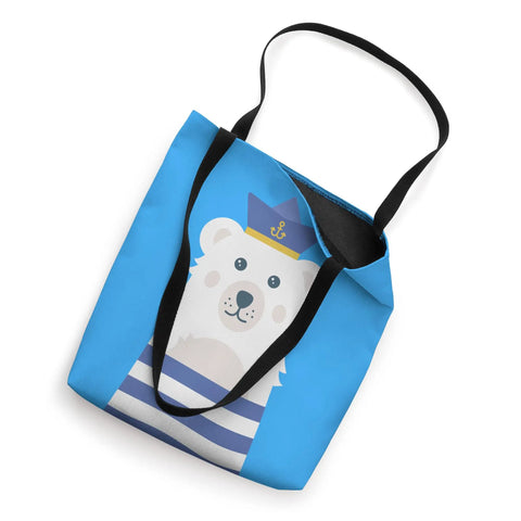 Maritime Captain Tote Bag For Boating And Sailing Enthusiasts with bear design, 16 x 16 in, blue fabric, black straps