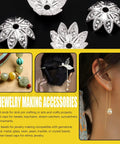 Massive 2100 Piece Bead Caps Kit With 12 Styles In Gold Silver Bronze Hollow Flower End Caps For DIY Jewelry Making shown in use.