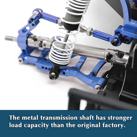 Tough As Nails Stainless Steel Rear CVD Drive Shafts For Traxxas Slash 2WD showcasing metal shaft and blue metal parts.