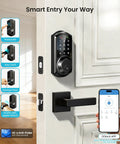 Sleek Matte Black Smart Deadbolt With Dual Lever Handles And Rock Solid App Control Plus No Sweat Keyless Entry Passcodes Apple Watch Pairing And Fast Auto Lock for keyless entry via app and keypad.
