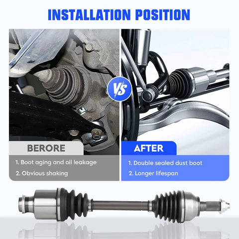 Mazda Front Left And Right CV Axle Shaft Set For Mazda 3 2005 2013 And Mazda 5 2006 2010 2012 2015 With 2.0L 2.3L 2.5L Manual Transaxle 2 Pack Driver And Passenger Side CV Joint Shaft. Installation position before and after front CV axle replacement