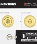 Dimensions of Entry Door Knob With Lock And Key, Exterior Keyed Handle, Polished Brass Finish, Front and Back View