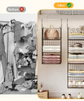 Before and after of closet with 6 Tier Hanging Closet Organizer Dope Space Saving Shelf System With Foldable Shelves And Adjustable Dividers Stackable Or Separable Use Great For Shirts Sweaters Socks Hats Dolls Handbags And More Black showing improved organization.