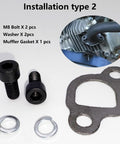 Exhaust Muffler Pipe Mounting Hardware Kit With Gasket For Coleman CT200U BT200X Baja MB200 Axis M200 KT196 Go Kart Predator 212cc Hisun 196cc Mini Bike Engine with bolts, washers, and gasket displayed.