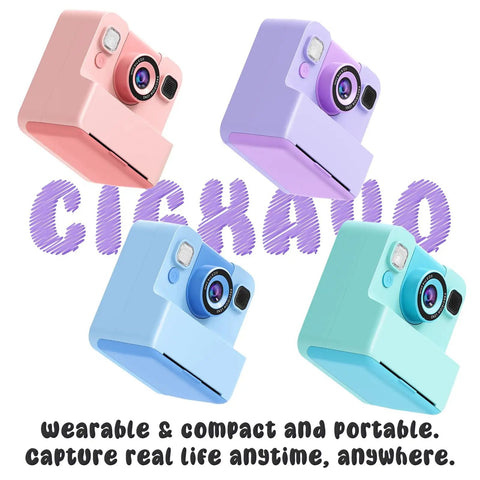 Four colorful Kids Camera With Instant Print And Flip Lens, 1080P HD Video, Inkless Pocket Digital Camera for ages 3 to 12.