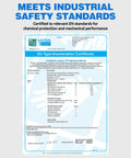 Certificate showing compliance for Hardcore Double Dipped Neoprene Rubber Chemical Gloves for industrial safety standards.