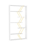 White Six Tier Wall Corner Storage Shelf For Bedroom - Industrial Bookcase Style Bookshelf With Open Wood Frame