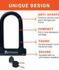 Compact U-Lock For Bikes With 12mm Hardened Steel Shackle Anti Rotation Deadbolt Ultra Lightweight And Portable Sidekick Security Lock For Urban Rides And Daily Commutes, black lock with keys
