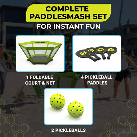 Pickleball Roundnet Yard Game For Outdoor Fun Beach Backyard Lawn Play With Easy Assembly Includes Paddles Balls And Case