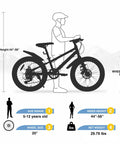 Size chart for Kids Fat Tire Mountain Bike 20 Inch Wheel With 7 Speed Shifting Dual Disc Brakes And Fenders Snow Ready Ride.