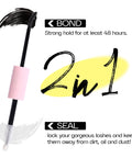 Bond And Seal 2 In 1 Lash Glue Waterproof With Strong Hold For DIY Cluster Eyelashes shown with applicator, promotes lasting lashes.