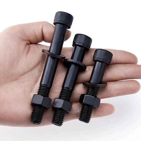 Hand holding 434 Piece Metric Bolt Kit With M5 M6 M8 M10 M12 Screws Nuts Washers And Hex Socket Head Cap Screws Grade 12.9 Steel Cylindrical Heads