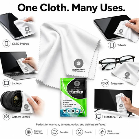 Premium OLED Cleaning Cloth For High End Screens 12 X 16 Inches Ultra Soft 0.5 Denier Microfiber With Split Fiber Technology That Lifts Fingerprints Dust And Oils Without Scratching Safe For Anti Glare Coatings.