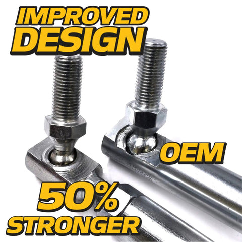 Left Hand Adjustable Steering Drag Link For Ariens Mowers And Lawn Tractors Built Tough With 360 Degree Crimp 50 Percent Stronger 4130 Steel With Zinc Coating Dust Cap Included Improves Wheel Alignment And Stops Grass Tearing., OEM drag link close-up