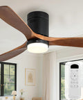 Top Notch 52 Inch Wood Ceiling Fan With Dimmable LED Lights And Wireless Remote in modern living room setting.