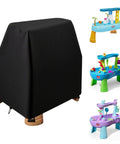 Water Table Cover For Rain Showers Splash Pond Water Table Black 41 Inches Long By 25 Inches Wide By 33 Inches High shown covering a toy