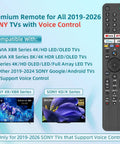 Image of TV Remote Replacement For All 2019 2026 Bravia Smart TVs With Voice Control No Fuss Setup Works With XR XBR KD And K Series