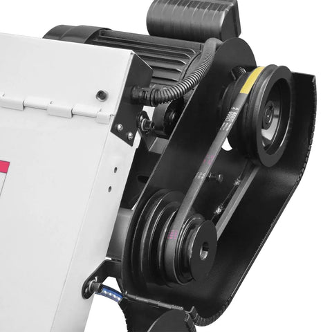Close-up of pulley system on 10 Inch Metal Cutting Band Saw With 2HP 220V 60Hz 1PH Power Horizontal Bandsaw 0To45 Degree Miter