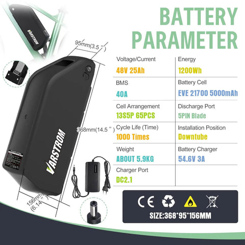 48V 25Ah Ebike Battery 1200Wh Lithium Pack With 40A BMS For Electric Bicycles And Ebike Conversion Kits Up To 2000W Includes XT60 Connector Long Lasting Power High Performance Range For Daily Commute