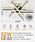 Dope Sputnik Ceiling Light Fixture 52W LED Dimmable with Remote Black Flush Mount Chandelier 23.6 inches