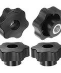 Four black star-shaped plastic knobs with through-hole M10 female thread and 48mm head