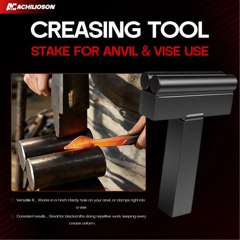 Beefy Heavy Duty Forging Tool Set For Anvil And Vise Three Piece Three Quarter Inch Hardy Hole Tools in use with heated metal