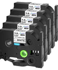 Top Grade Heat Shrink Tube Labels For Brother PTouch Paper Black On White 5.8 Millimeter Width Five Pack displayed in rolls.
