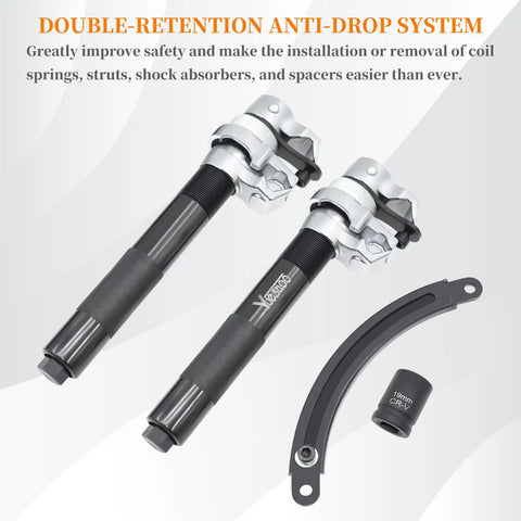 Heavy Duty Coil Spring Compressor Tool For MacPherson Struts Built Tough With Extendable Safety Bracket And Double Locking Design