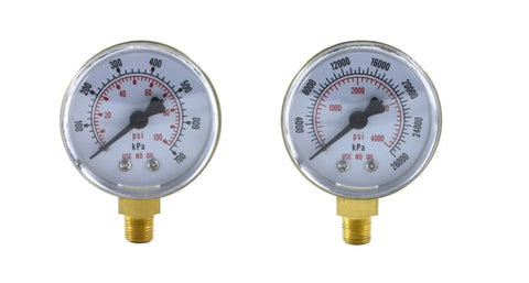 Dual Range Oxygen Regulator Gauges 0 To 4000 PSI And 0 To 200 PSI, 2 Inch Dial, Steel Case, 1/8 NPT Bottom Inlet, Front View