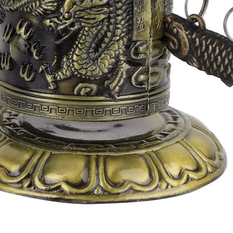 Close-up of Vintage Bronze Dragon Lock Bell with intricate details and smooth electroplated finish, perfect for collectors.