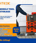 Heavy Duty Metal Dolly For Modbox Storage System Rolling Cart With Powder Coat Finish And 2 Swivel 2 Locking Casters Fits Full Width And Half Width Modbox Boxes Ideal Mechanics Shop Organization showcasing stacked toolboxes.