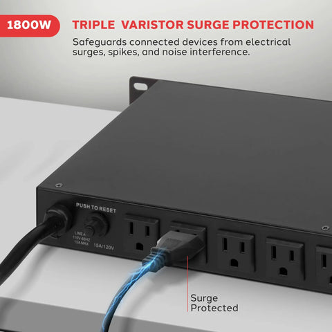Top Tier 19 Inch Rack Mount Power Conditioner Delivering Clean Power With Eight Roomy Outlets For Gear Keeping Studio Rigs Locked And Loaded During Demanding Production Workflows, featuring surge protection ports.