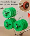 Turntable Cable Roller Stand With Wheels For Easy Wire Management And Spool Storage shown with green trays and a handle
