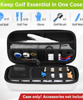 Open Hard Shell Golf Glove Case With Removable Glove Shaper Protective Organizer For Balls Tees And Markers, contents displayed