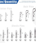 122-Piece Pin Fastener Set With 4 Styles Clevis Pins, Cotter Pins, Dowel Pins, And Hair Pins For Gearheads, 15 Sizes In 304 Stainless Steel