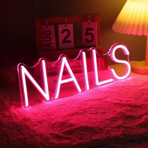 LED Neon Nail Sign Pink Lights For Nail Spa Beauty Salon Studio USB Powered 5V Dimmer Switch 15.75 Inch Indoor Decor