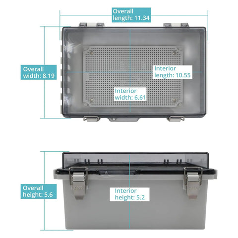 Large Outdoor Electrical Waterproof IP67 Junction Box With Clear Cover For Easy Status Check Weatherproof Extension Cord Enclosure 6 Entry Ports Heavy Duty Outdoor Power Box Ideal For Yard Workshop And Patio Use, 11.34x8.19x5.6 in