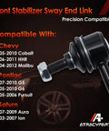 Beefed Up Front Sway Bar End Links Two Pack For Malibu Cobalt HHR 2004 To 2012, black front stabilizer link with bolt